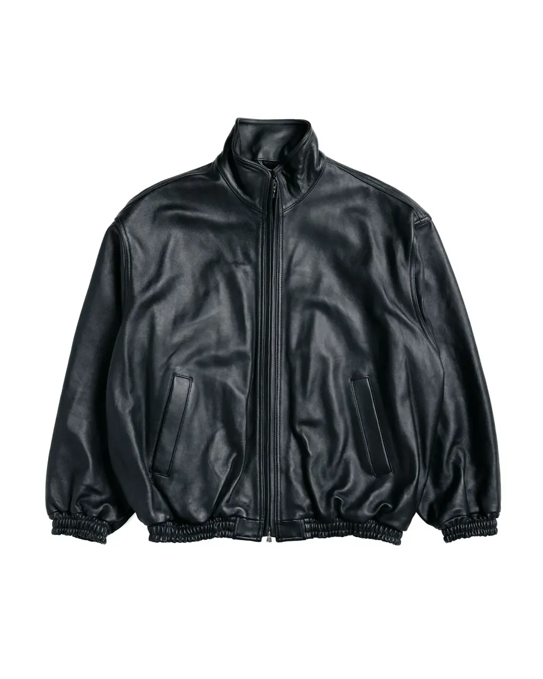 ssstein Sheep Leather Stand Collar Jacket Black