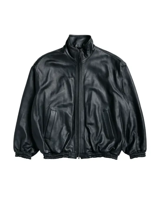 ssstein Sheep Leather Stand Collar Jacket Black