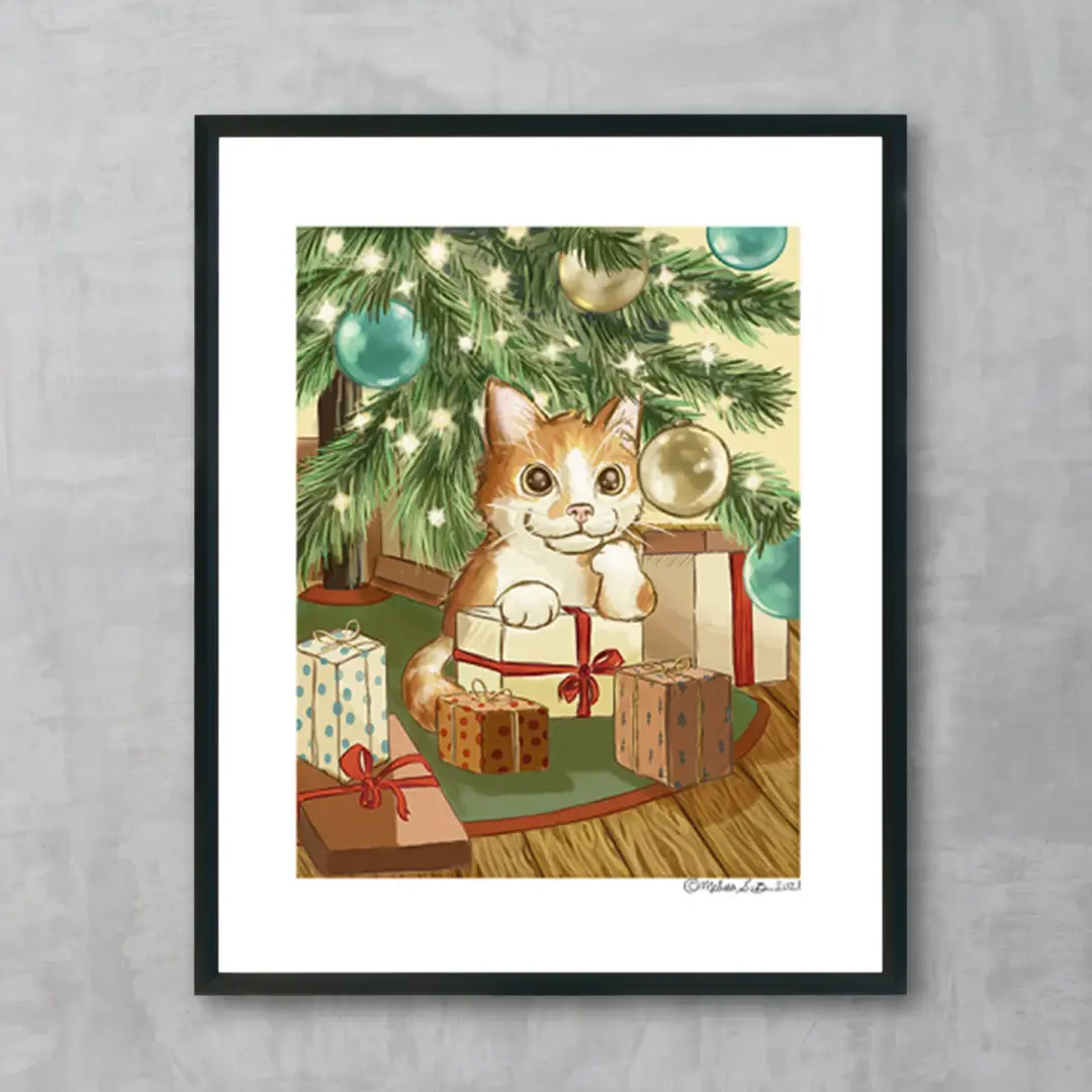Cat Under The Christmas Tree Fine Art Print, Wholesale