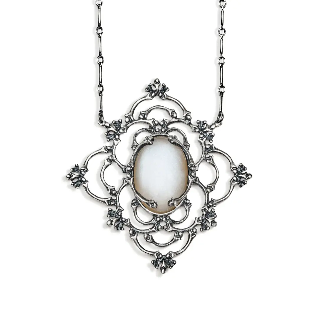 Bat Lace. Gray Moonstone Necklace.
