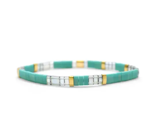 - BLESSED - Morse Code Tila Beaded Bracelet - Treasured Teal
