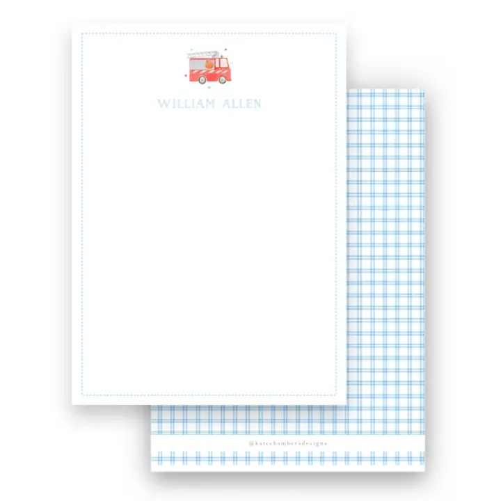 Boy's Watercolor Firetruck Lined Stationery