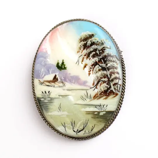 Russian Village in Winter Pin