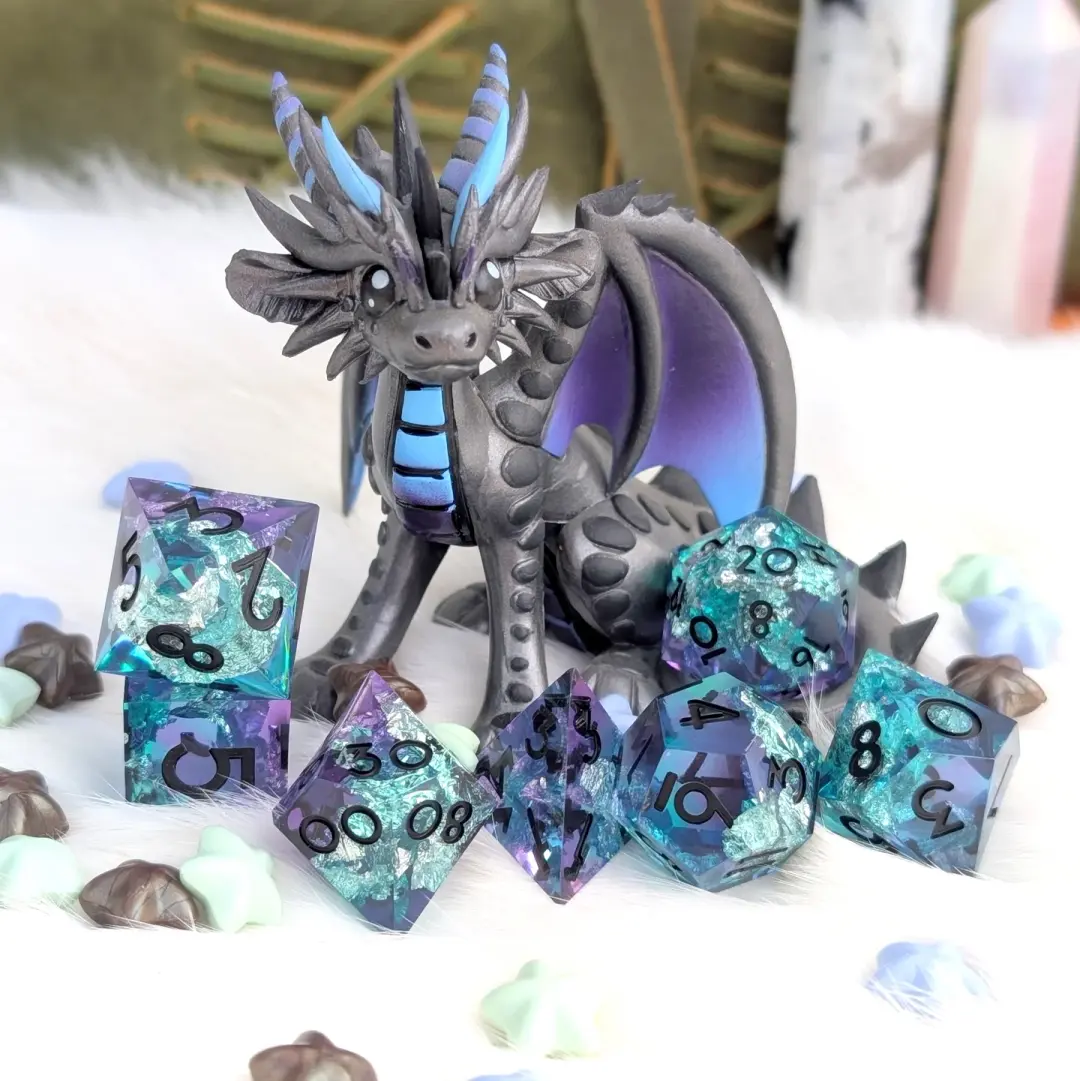 Sharp Edge DnD Dice Set - Purple & Cyan Resin - Arandur