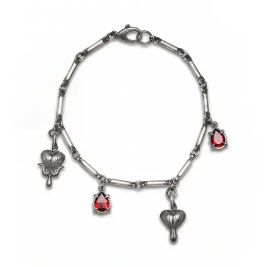 * Sold Out * The Blood of Spring. Bleeding Hearts Garnet Charm Bracelet.