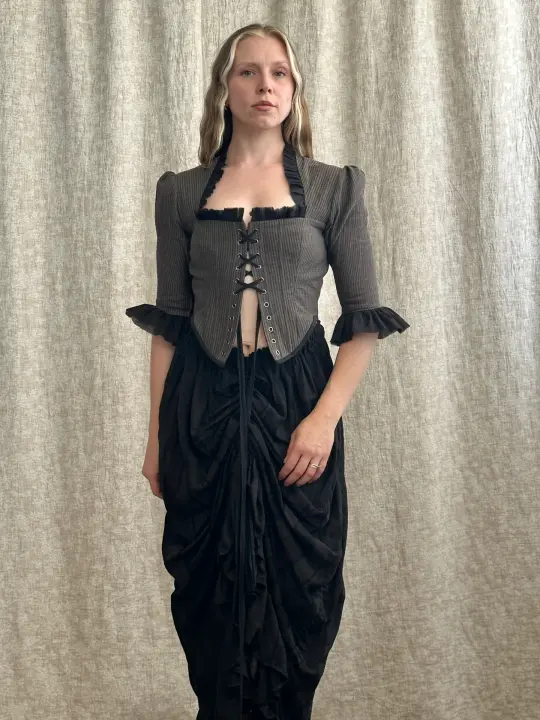 FW '26: Drawstring Petticoat Skirt in Black Jacquard Stripe (Pre-Order)