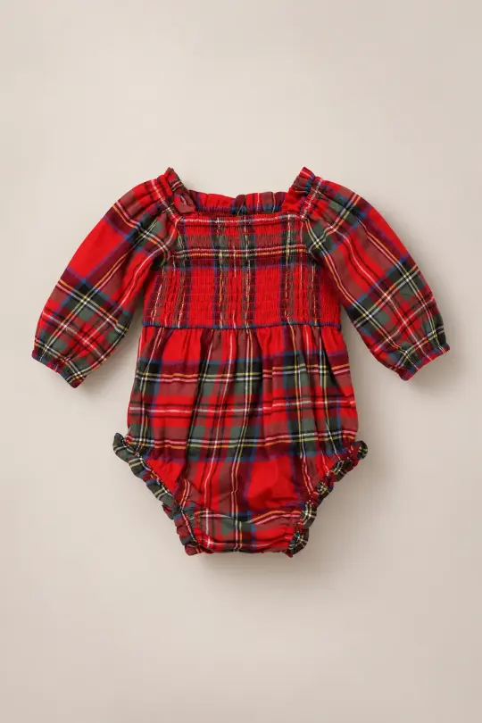 Baby Madeline Romper in Holiday Plaid