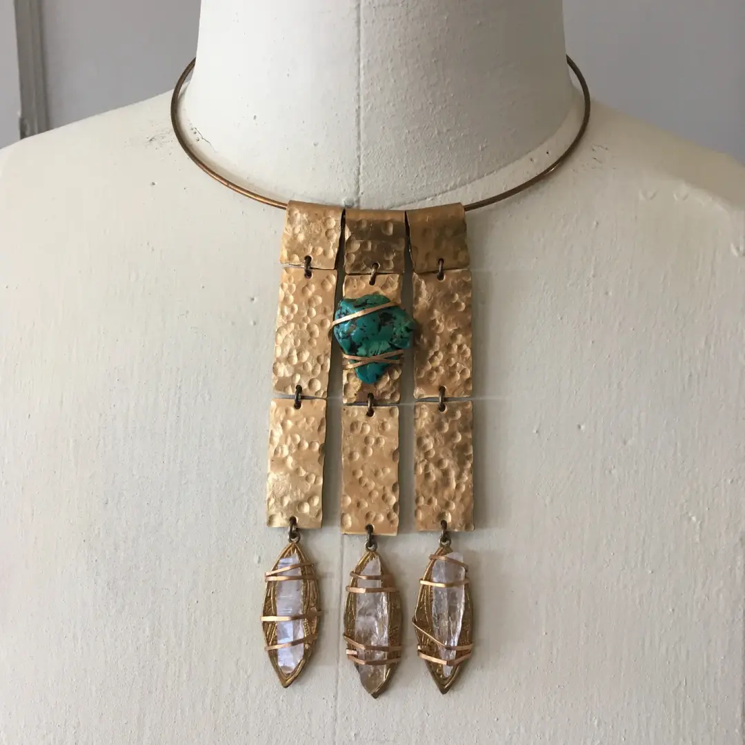 Hammered Turquoise/Quartz Goddess