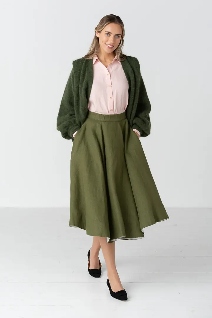 Classic – Full-Circle Twill Linen Midi Skirt
