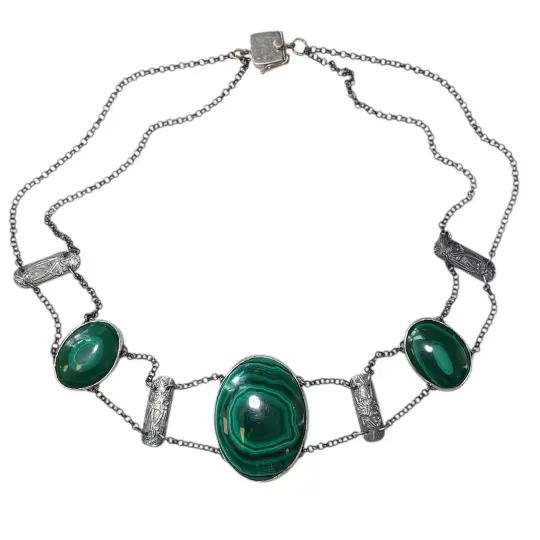Malachite and Sterling Panel Collar Necklace