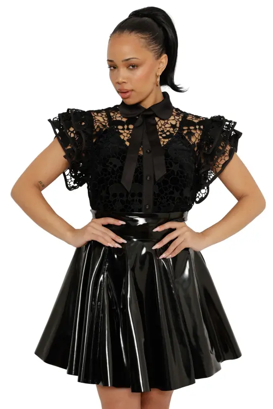 Skull Lace Frill Sleeve Top