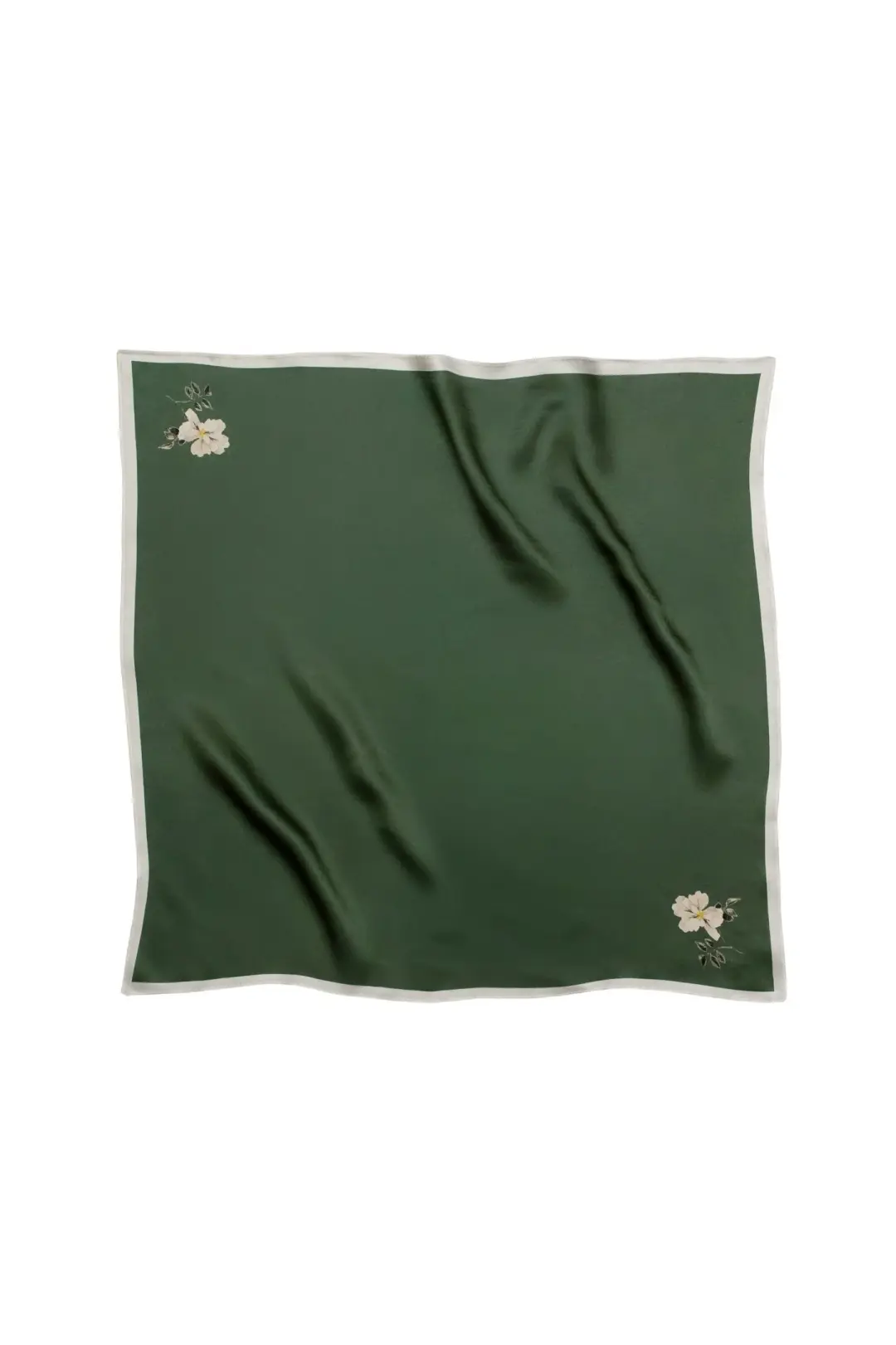 Small Minimal Floral Natural Silk Scarf | Green Collection