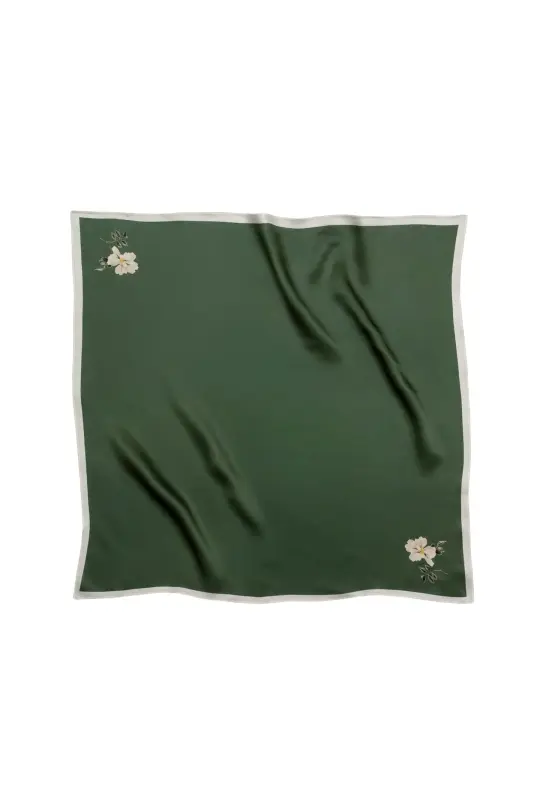 Small Minimal Floral Natural Silk Scarf | Green Collection