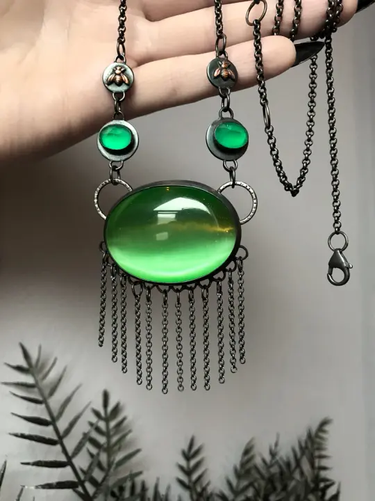 Large Glass Venus Flytrap Fringe Pendant