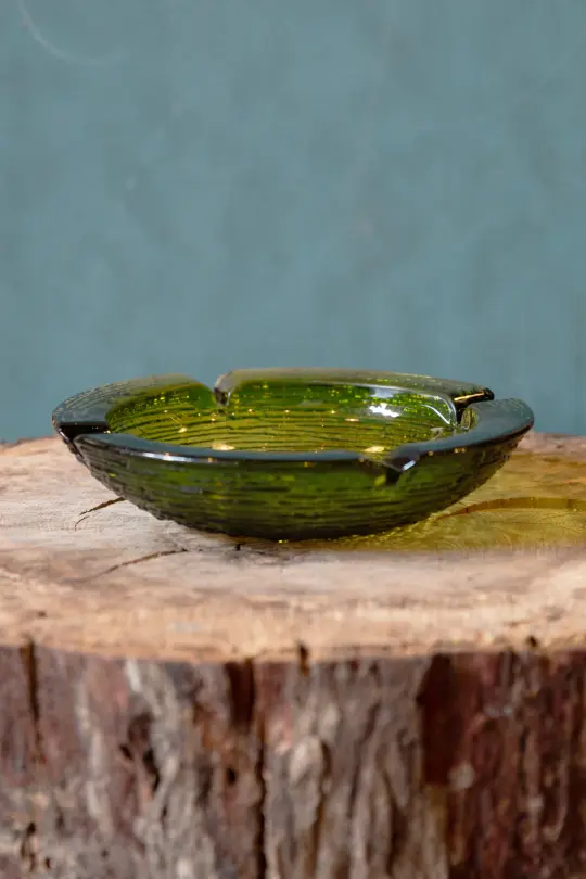 Vintage Green Glass Ashtray