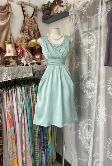 Light mint green sleeveless fitted waist midi elegant prom dress R7880