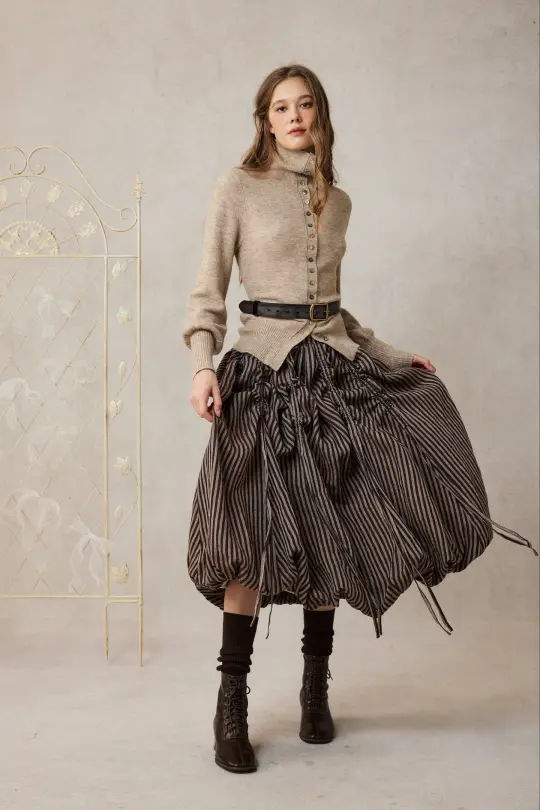 Camellia Bubble 22 | Drawstring Bubble Linen Skirt