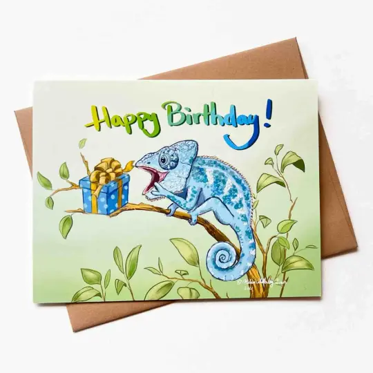 Chameleon Birthday Card, Wholesale 6 Pack