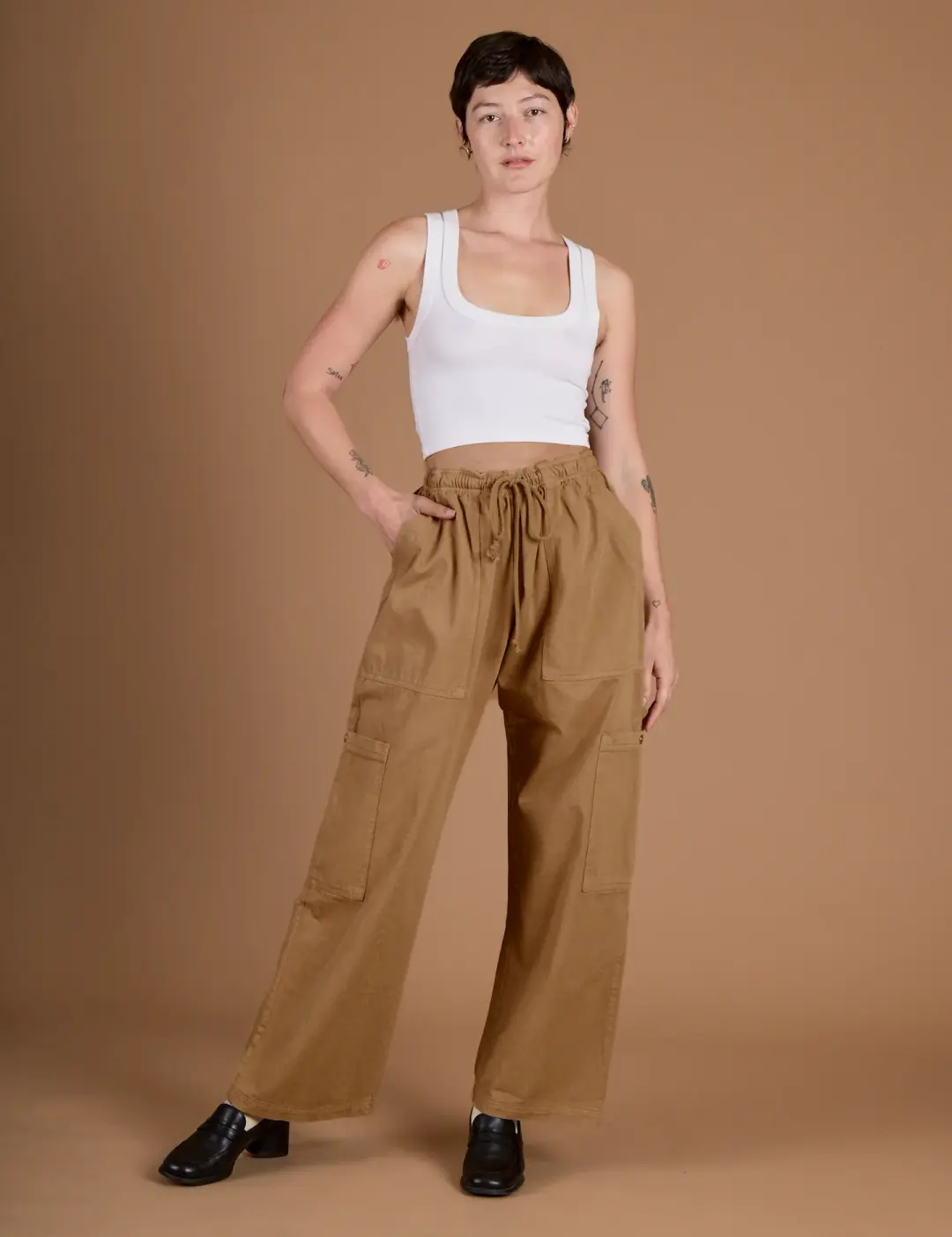 Drop Pocket Cargo Pants - Tan