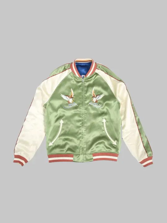 The Flat Head Tiger & Dragon Souvenir Jacket Blue Green