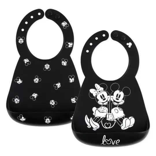 Silicone Bib 2 Pack: Mickey and Minnie Mouse