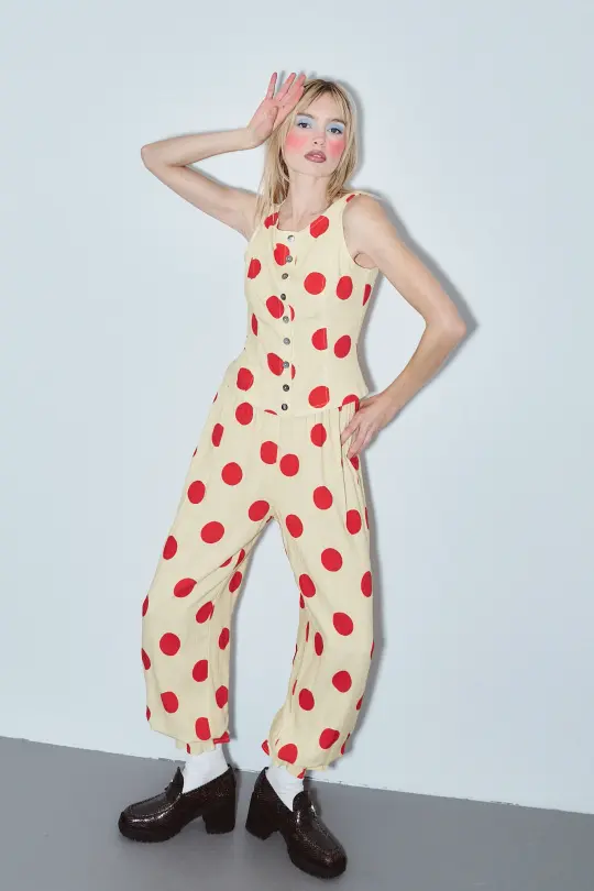 Long Bloomers Soft Linen Red/Yellow Polka Dot