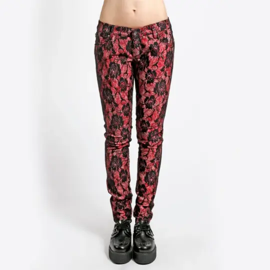 Red Rose Floral Skinny Jeans with Stretch Fit by Tripp NYC