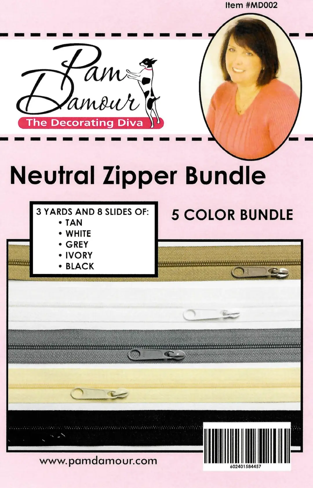 Neurtral 5 colors, 3 yards each of Reversible Coil Zipper Tape with 8 Slides
