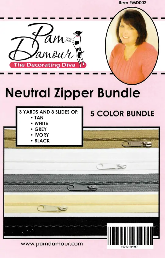 Neurtral 5 colors, 3 yards each of Reversible Coil Zipper Tape with 8 Slides