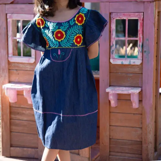 Girls Denim Embroidered Dress