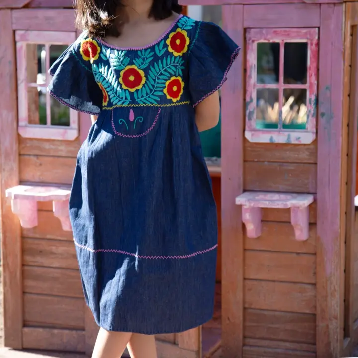 Girls Denim Embroidered Dress