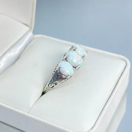 Opal Ring, Size 8, Art Deco Jewelry Design#D41 - Ready to Ship