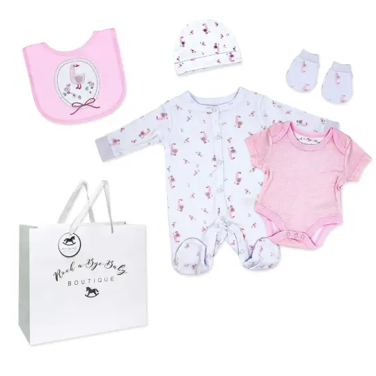 Rock A Bye Baby Boutique Girls Goose 5 Pc Layette Gift Set NB