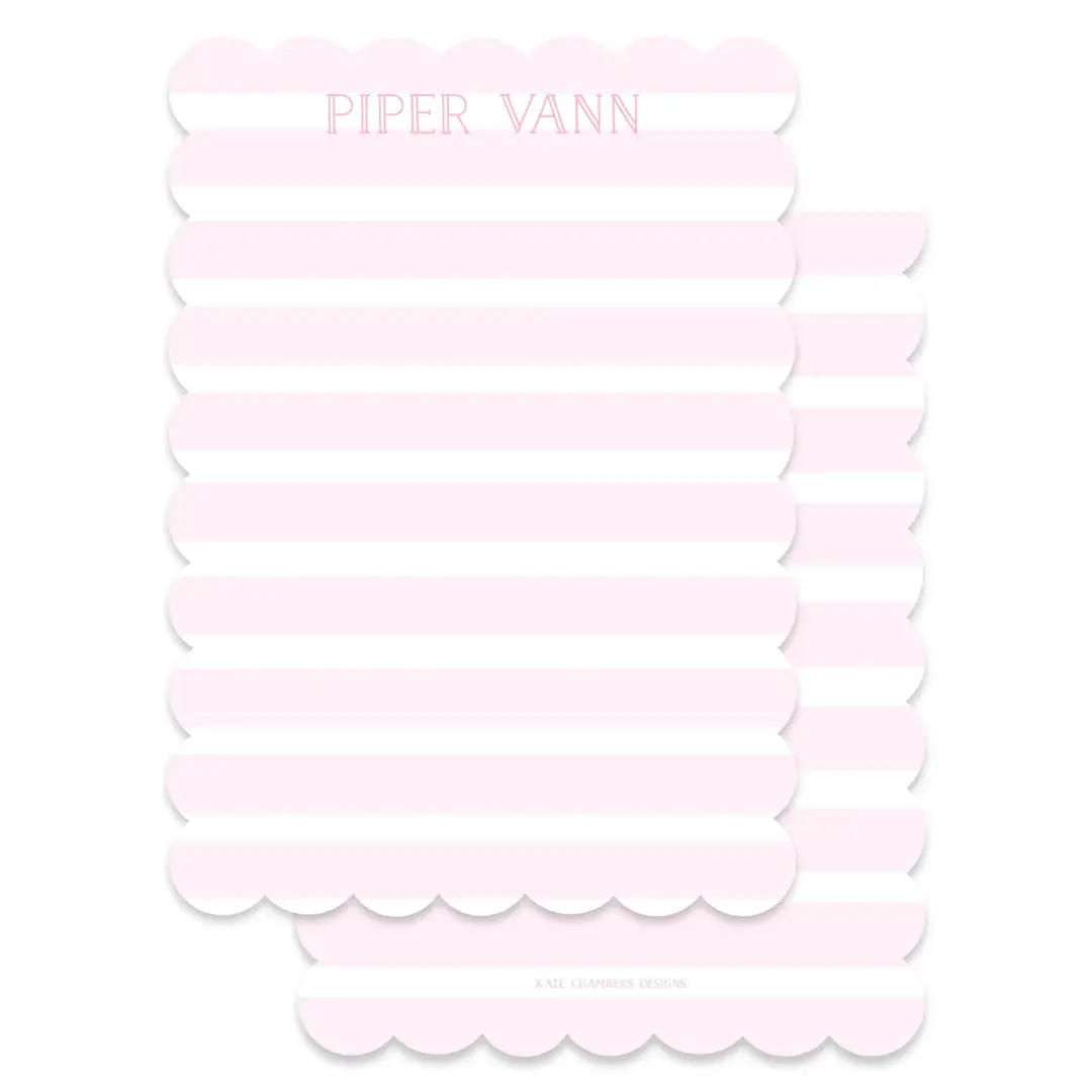 Girl's Pink Stripe with Scallop Die Cut Border Stationery