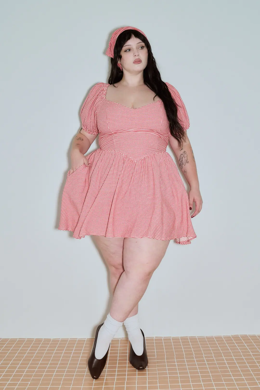 Strega Nona Soft Linen Mini Dress Red Gingham