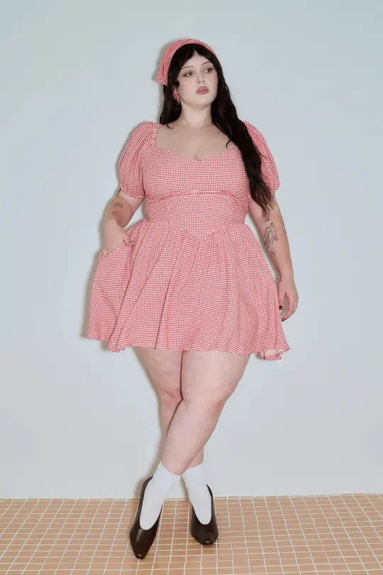 Strega Nona Soft Linen Mini Dress Red Gingham