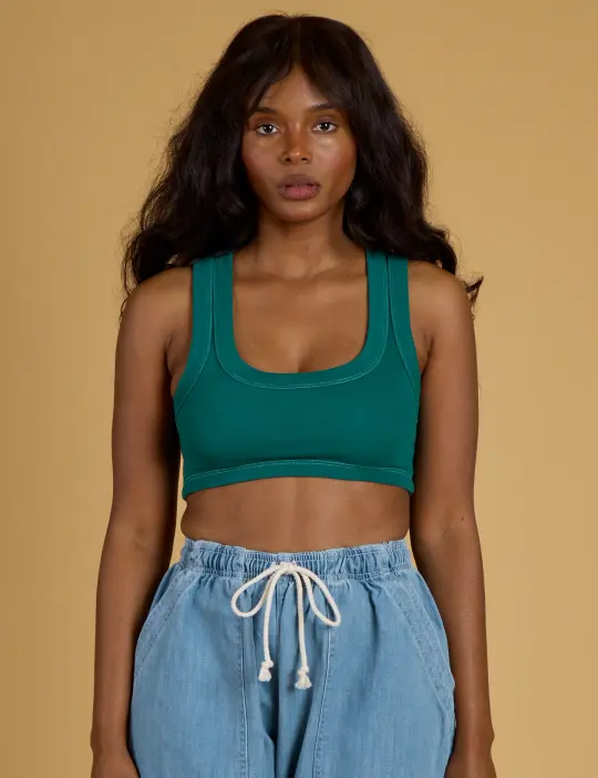 Contrast Stitch Mini Tank - Hunter Green *FINAL SALE*