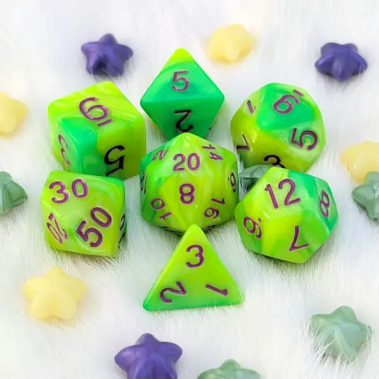 Green DnD Dice Set - Pearly Marbled Acrylic - Cauldron Slime
