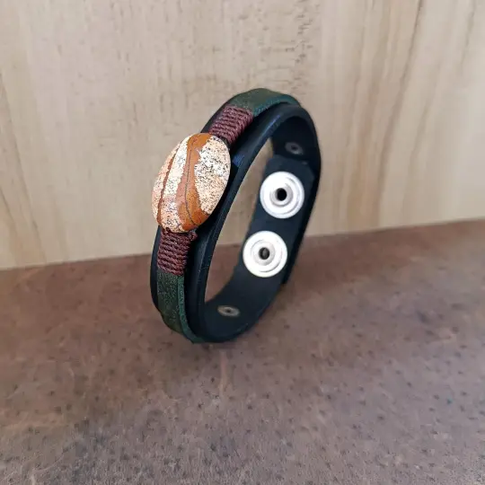 "Desert Eagle" Picture Jasper Bracelet | Landscape Stone & Black Leather Cuff