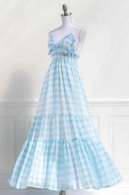Striped Flowy Corset Prom Gown , Fresh Blue Women's Maxi Summer Dress Party Dress RS2419