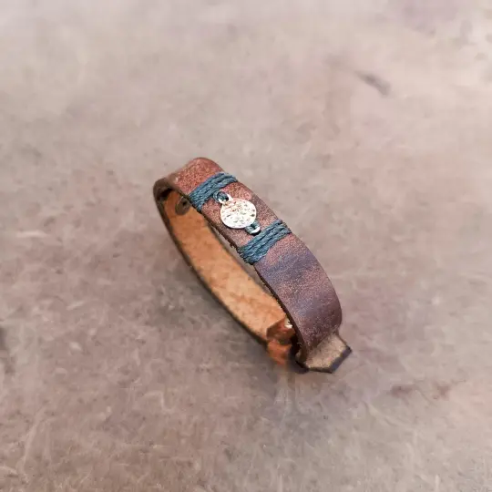 Customizable Hammered Moon Leather Bracelet | Handmade Men's Style