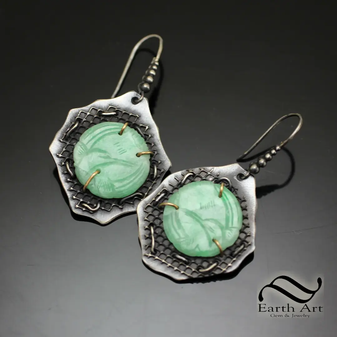 Jade Lattice Earrings - Sterling and 10k