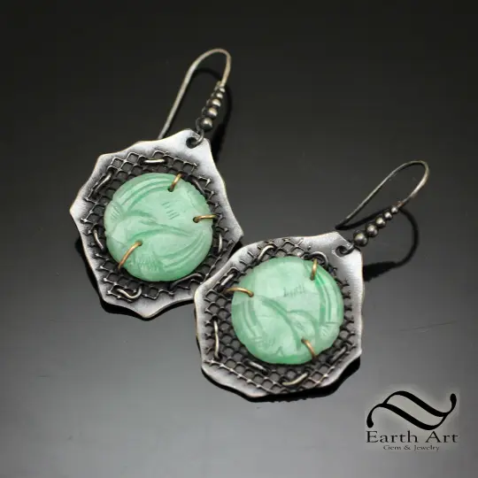 Jade Lattice Earrings - Sterling and 10k