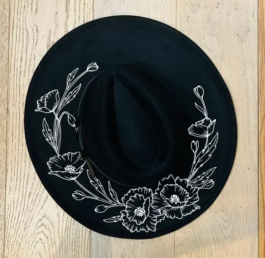 Large Poppies Vegan Felt XL Brim Gothic Hat