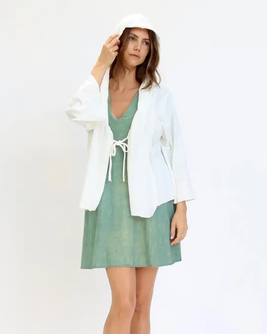 Hooded Kimono Tie Front Jacket