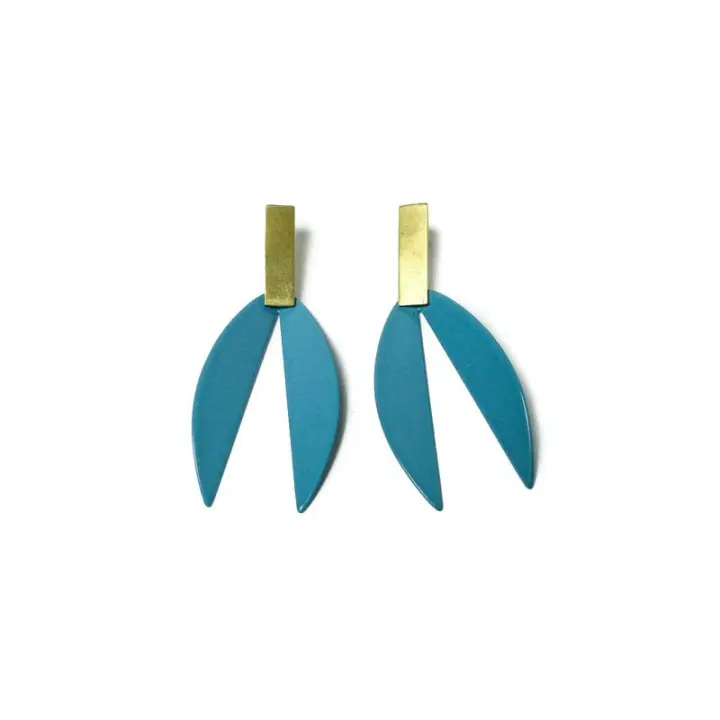 Lotus Earrings in Vintage Teal and Brass