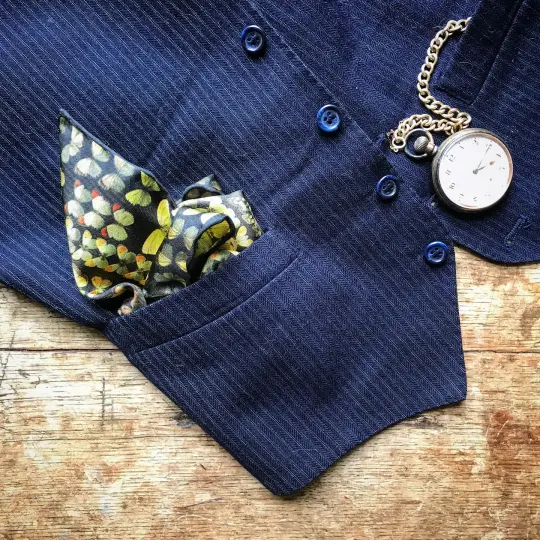 YELLOW MUSEUM BUTTERFLIES - 100% SILK TWILL POCKET SQUARE WITH HAND ROLLED EDGES