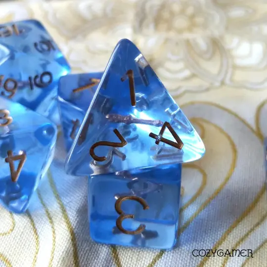Wizard's Magic Wand Dice Set – 7-Piece Blue Resin with Wands DnD Dice