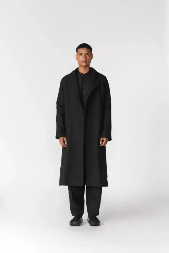 CHENILLE NOTCH LAPEL LONG OVERCOAT