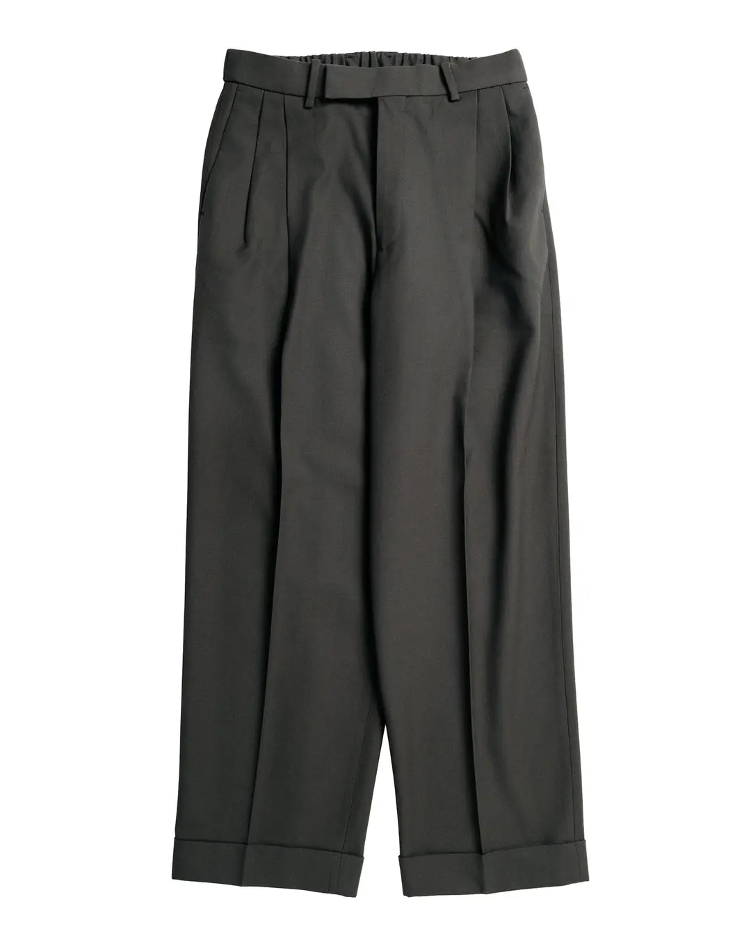 MARKAWARE Double Pleated Semi Easy Trousers Organic Wool Survival Cloth Dark Sage